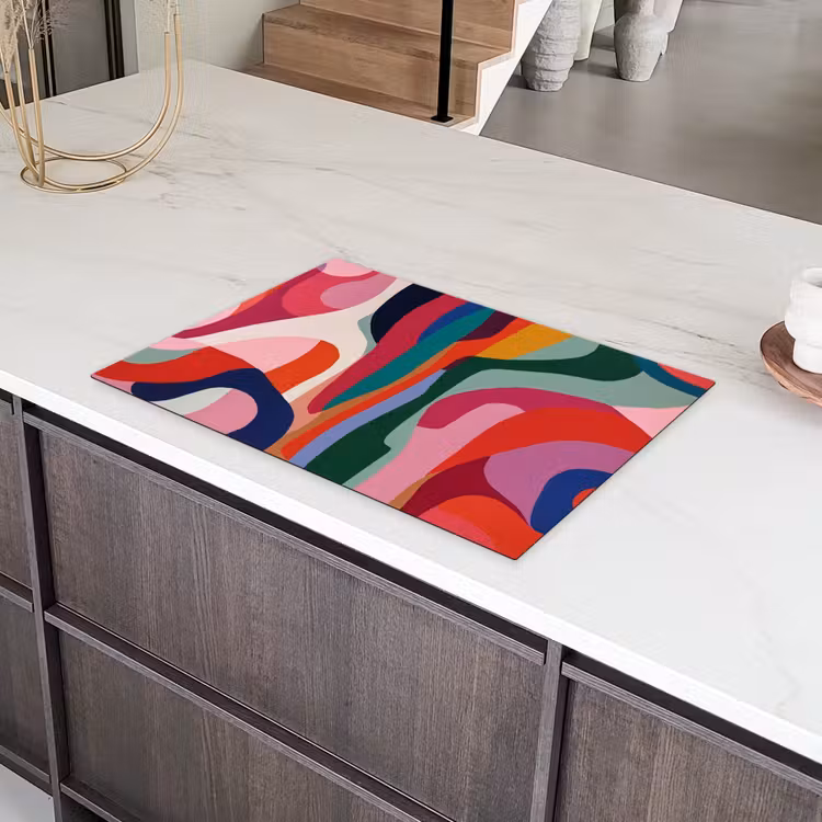 Vormen - Bochten - Kleurrijk - Abstract Inductie beschermer vinyl 3mm klein -sfeer8