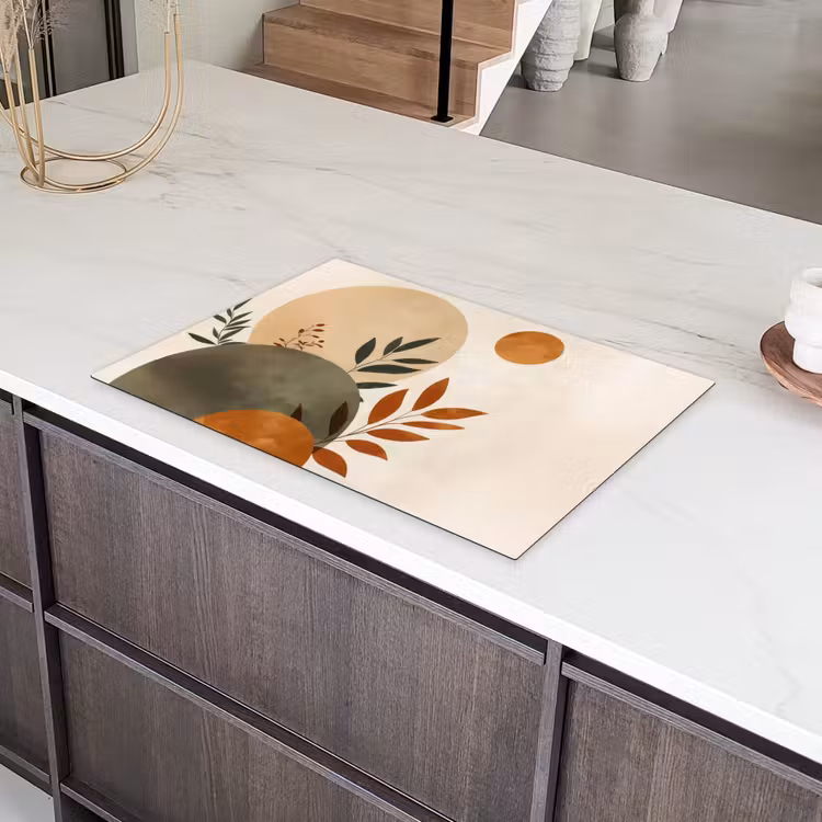 Vormen - Rond - Bladeren - Beige Inductie beschermer vinyl 3mm klein -sfeer8