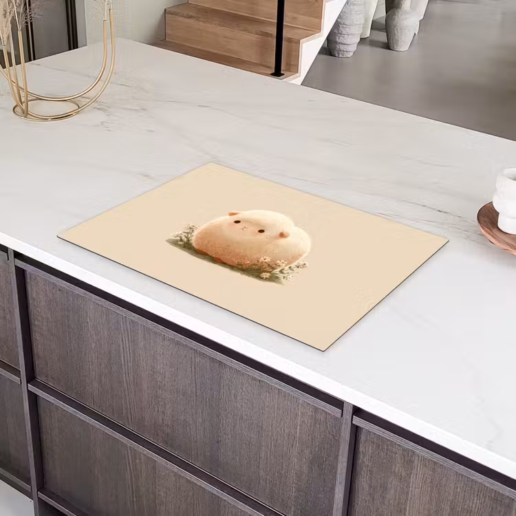 Schaap - Beige - Bloemen Inductie beschermer vinyl 3mm klein -sfeer8