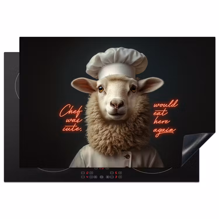 Schaap - Kokskleding - Neon - Quote Inductie beschermer vinyl 3mm klein -3d