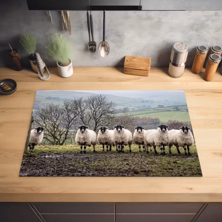 Schapen - Rij - Weide - Dieren - Platteland Inductie beschermer vinyl 3mm klein -sfeer5