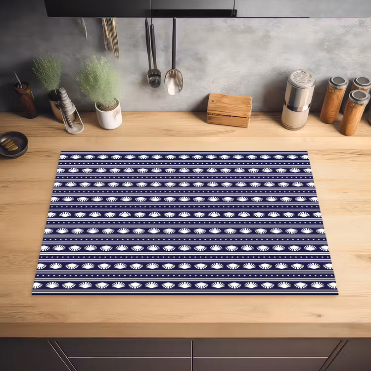 Schelp - Nautisch - Blauw - Wit Inductie beschermer vinyl 3mm klein 276 -sfeer5
