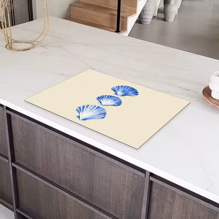 Schelpen - Blauw - Beige Inductie beschermer vinyl 3mm klein -sfeer8