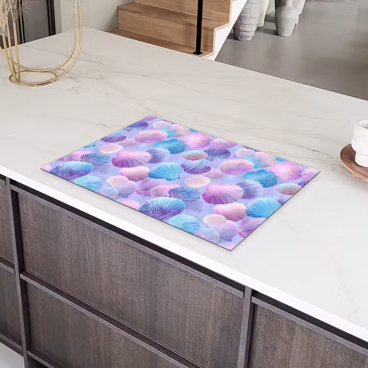 Schelpen - Paars - Blauw - Patroon Inductie beschermer vinyl 3mm klein -sfeer8