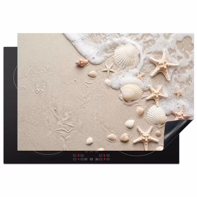 Schelpen - Zeesterren - Strand Inductie beschermer vinyl 3mm klein -3d