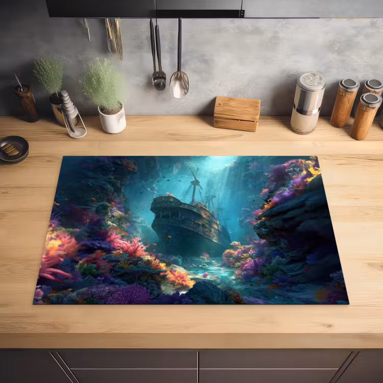 Schip - Hout - Koraalriffen - Zonlicht Inductie beschermer vinyl 3mm klein -sfeer5