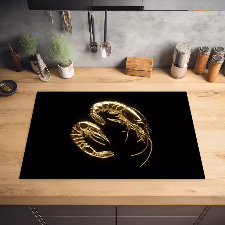 Garnalen - Zwart - Goud - Dieren Inductie beschermer vinyl 3mm klein -sfeer5