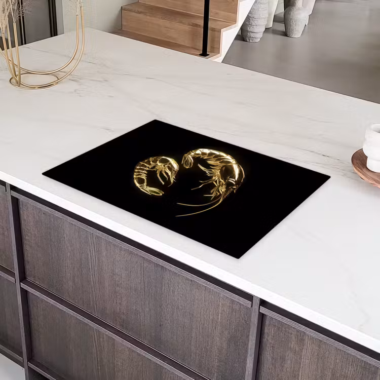 Garnalen - Zwart - Goud - Dieren Inductie beschermer vinyl 3mm klein -sfeer8