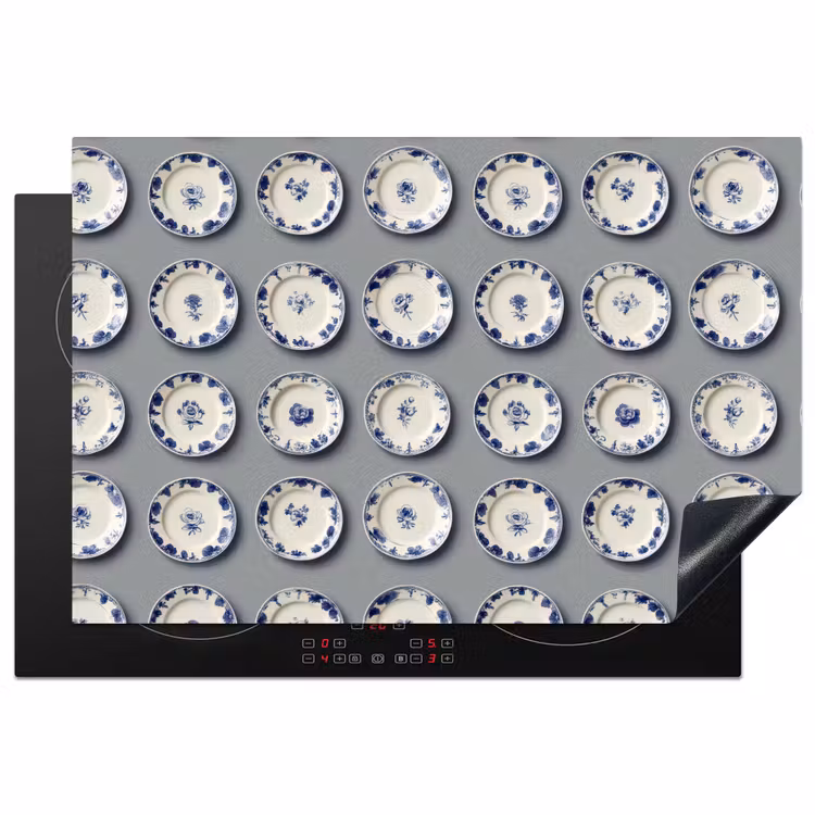 Borden - Bloemen - Blauw - Wit Inductie beschermer vinyl 3mm klein 276 -3d