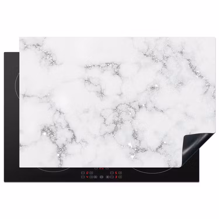 Zilveren Scherven in Wintermarmer Inductie beschermer vinyl 3mm klein -3d