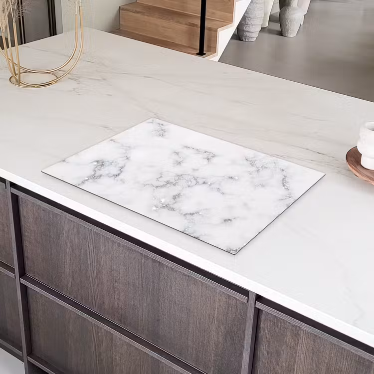 Zilveren Scherven in Wintermarmer Inductie beschermer vinyl 3mm klein -sfeer8