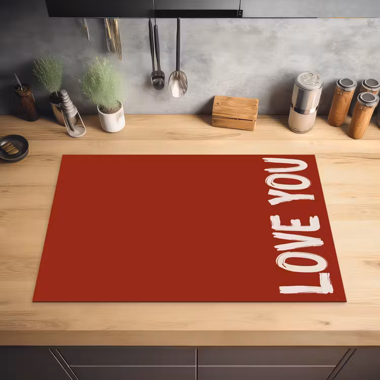 Schuin - Loveyou - Rood Inductie beschermer vinyl 3mm klein -sfeer5