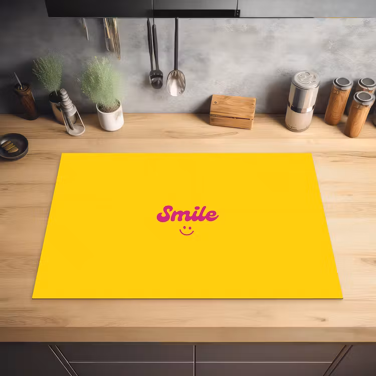 Smile - Geel - Roze Inductie beschermer vinyl 3mm klein -sfeer5