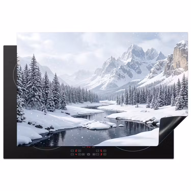 Sneeuwlandschap - Bergen - Rivier - Winter Inductie beschermer vinyl 3mm klein -3d