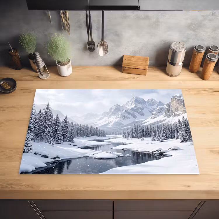 Sneeuwlandschap - Bergen - Rivier - Winter Inductie beschermer vinyl 3mm klein -sfeer5
