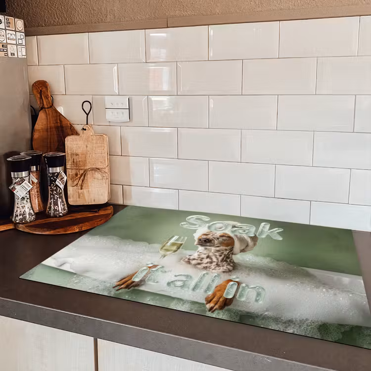 Soak it all in - Hond - Bad Inductie beschermer vinyl 3mm klein -sfeer3