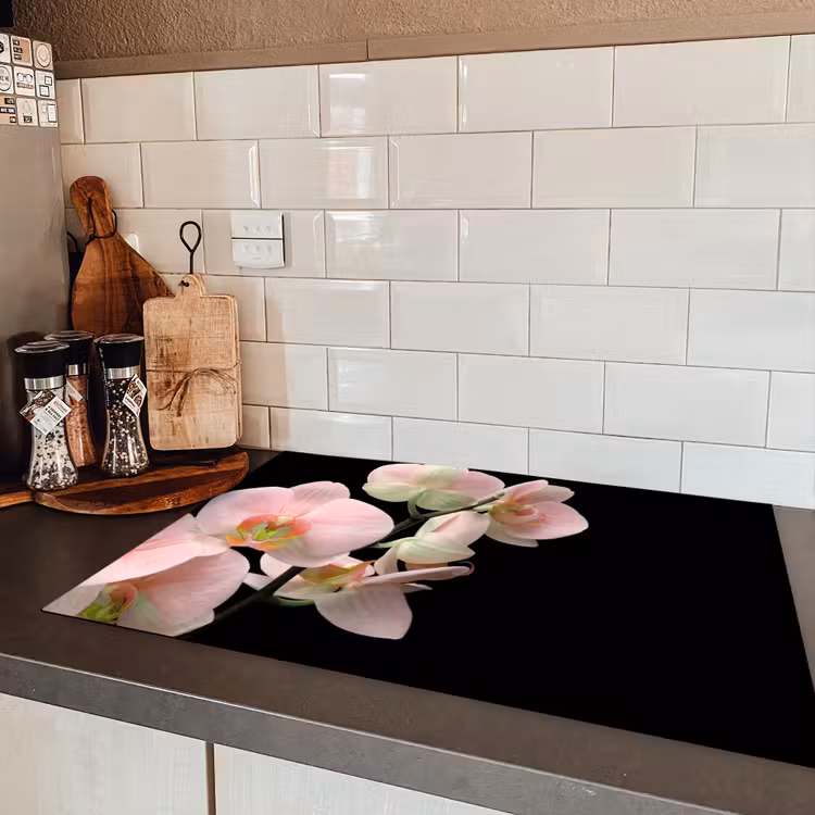 Zachte Roze Orchideeënfluistering Inductie beschermer vinyl 3mm klein -sfeer3