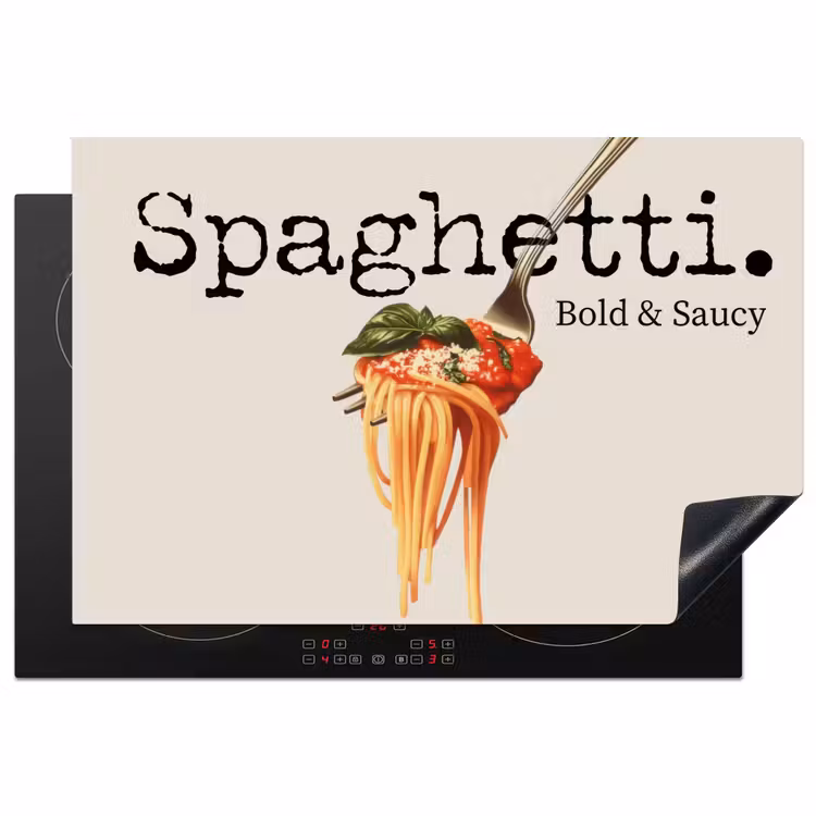 Spaghetti - tomatensaus - Parmezaanse kaas Inductie beschermer vinyl 3mm klein -3d