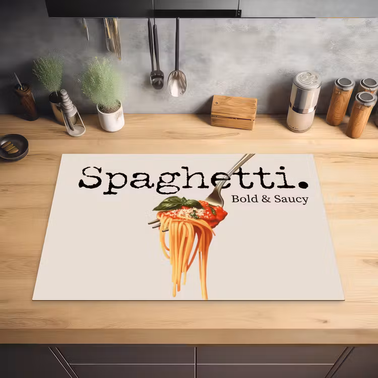Spaghetti - tomatensaus - Parmezaanse kaas Inductie beschermer vinyl 3mm klein -sfeer5