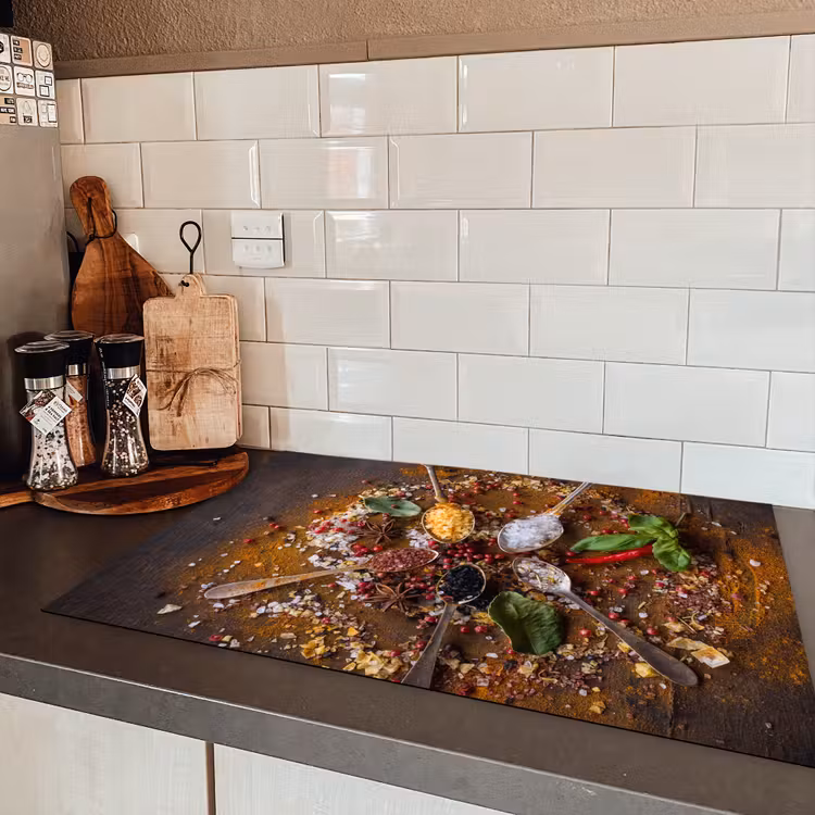 Specerijen - Kruiden - Lepels - Zout - Bruin - Keuken Inductie beschermer vinyl 3mm klein -sfeer3