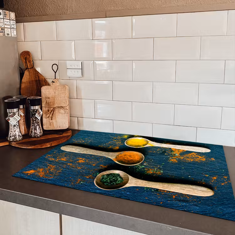 Specerijen - Lepel - Kruiden - Bruin - Geel - Groen Inductie beschermer vinyl 3mm klein -sfeer3