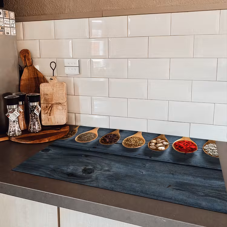 Kruiden - Lepels - Hout - Keuken - Specerijen - Industrieel Inductie beschermer vinyl 3mm klein -sfeer3