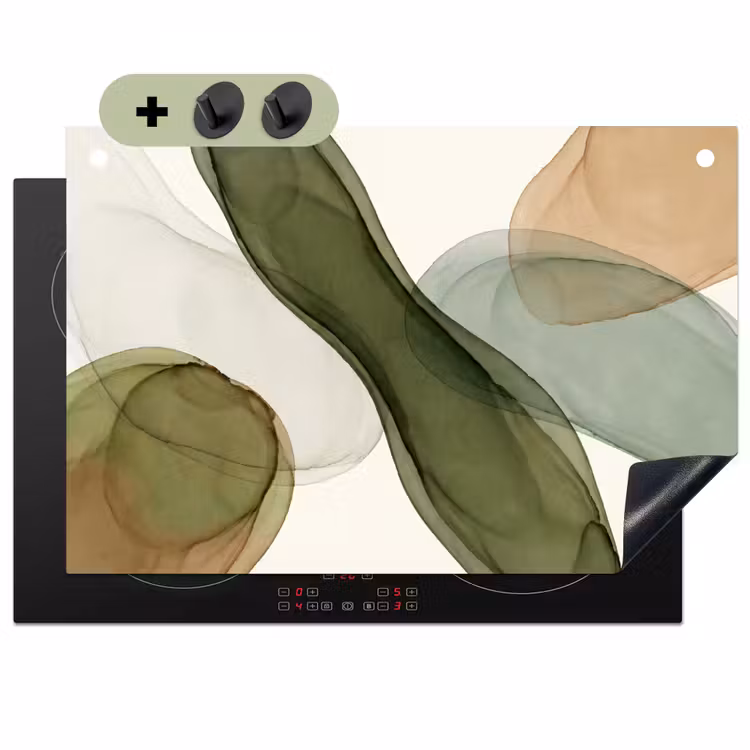 Abstract - Vormen - Modern - Kunst - Groen - Bruin Inductie beschemer met haakjes klein -3d