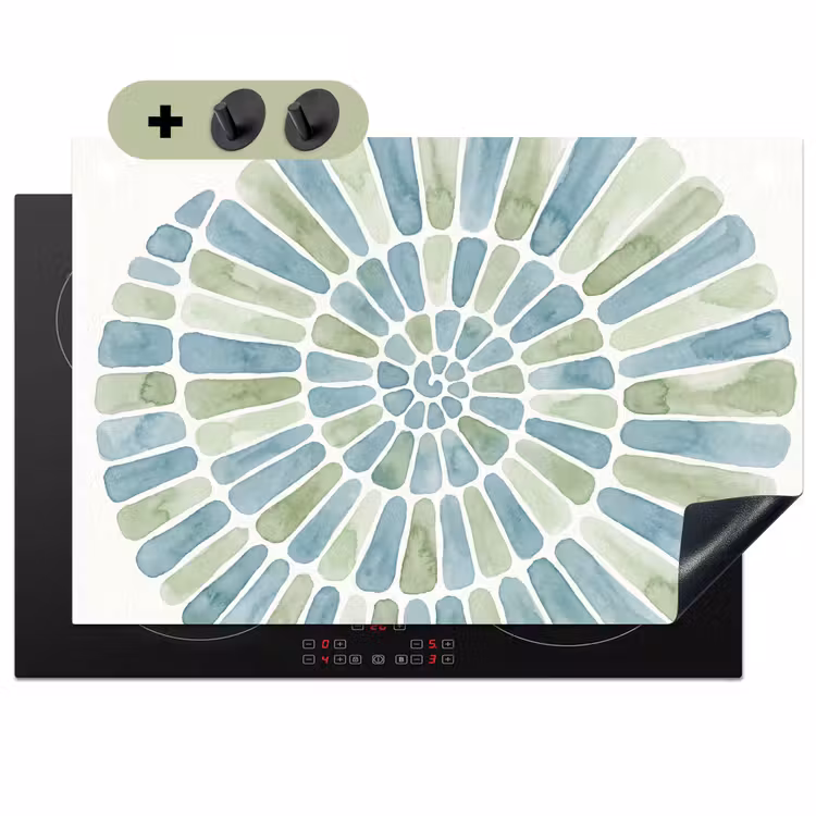 Abstract - Spiraal - Patroon - Modern - Blauw-Groen Inductie beschemer met haakjes klein -3d