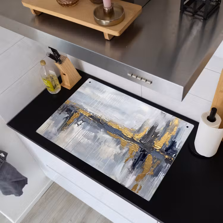 Abstract - Structuur - Goud - Grijs - Modern Inductie beschemer met haakjes klein -sfeer1