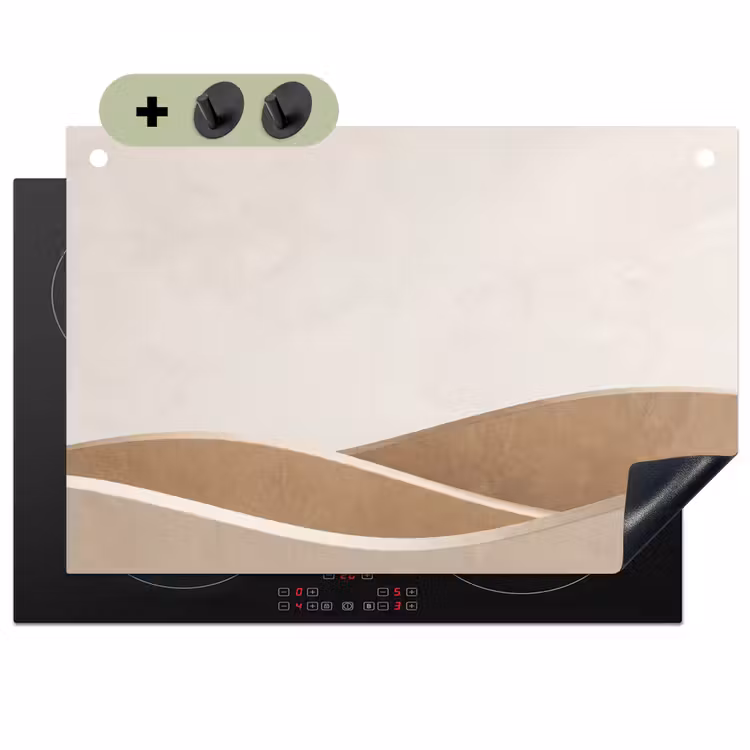 Abstract - Golven - Modern - Beige Inductie beschemer met haakjes klein -3d