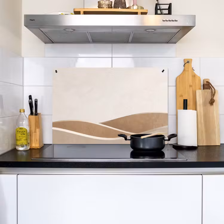 Abstract - Golven - Modern - Beige Inductie beschemer met haakjes klein -sfeer2