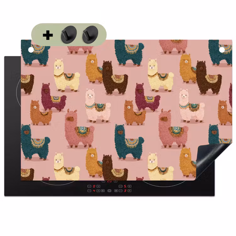 Alpaca's - Patroon - Kleurrijk Inductie beschemer met haakjes klein 777 -3d