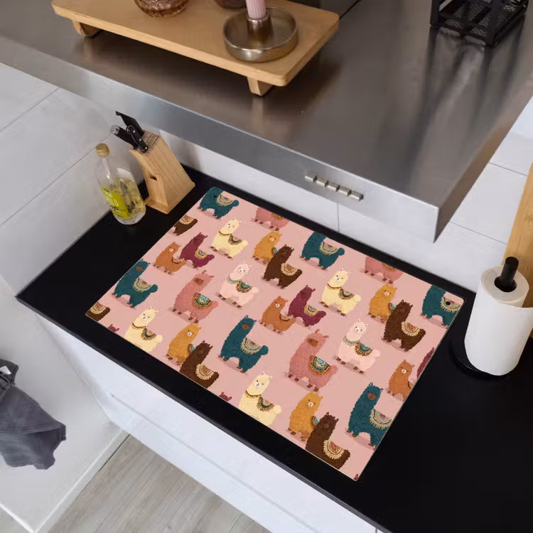 Alpaca's - Patroon - Kleurrijk Inductie beschemer met haakjes klein 777 -sfeer1