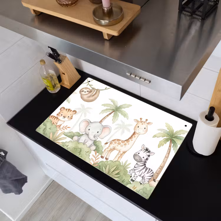 Dieren - Jungle - Pastel Inductie beschemer met haakjes klein -sfeer1
