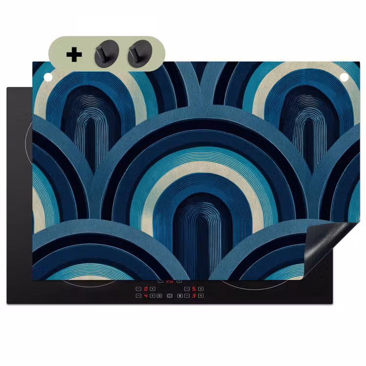 Bogen - Geometrisch - Patroon - Blauw - Retro Inductie beschemer met haakjes klein 777 -3d