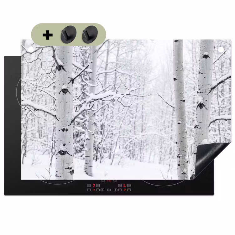 Berkenbomen - Sneeuw - Winter - Bos - Wit Inductie beschemer met haakjes klein -3d
