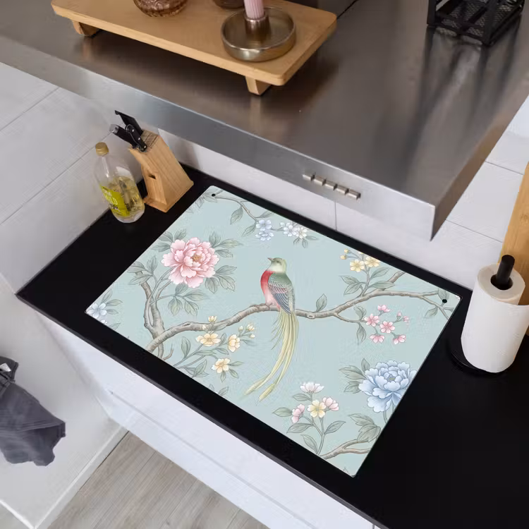 Vogel - Bloemen - Kleurrijk Inductie beschemer met haakjes klein -sfeer1