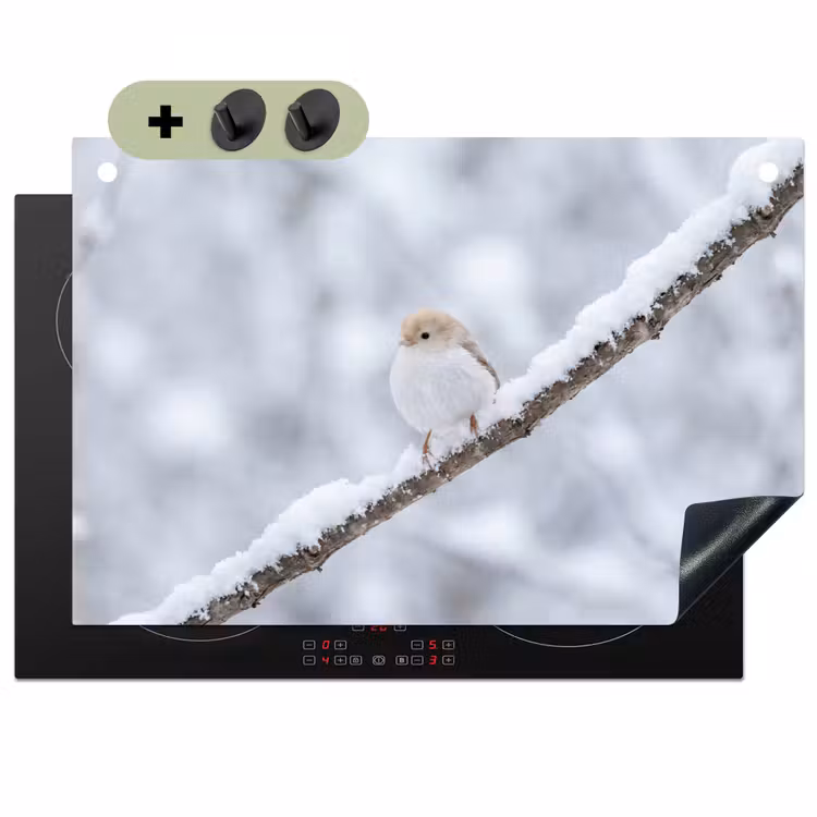 Vogeltje - Sneeuw - Tak - Winter - Zacht Inductie beschemer met haakjes klein -3d