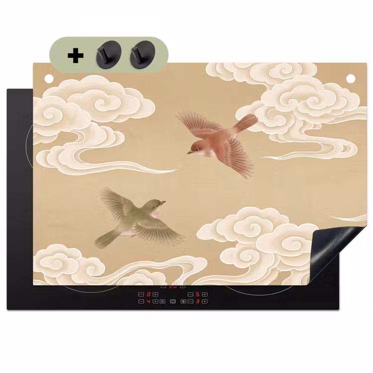 Vogels - Vliegen - Beige Inductie beschemer met haakjes klein -3d
