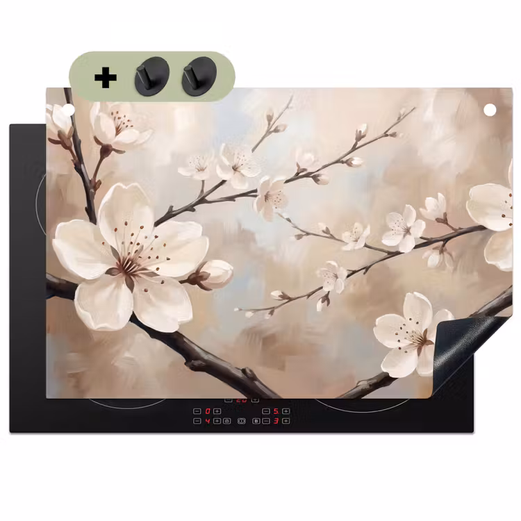 Bloesem - Takken - Schilderij - Beige - Serene Inductie beschemer met haakjes klein -3d