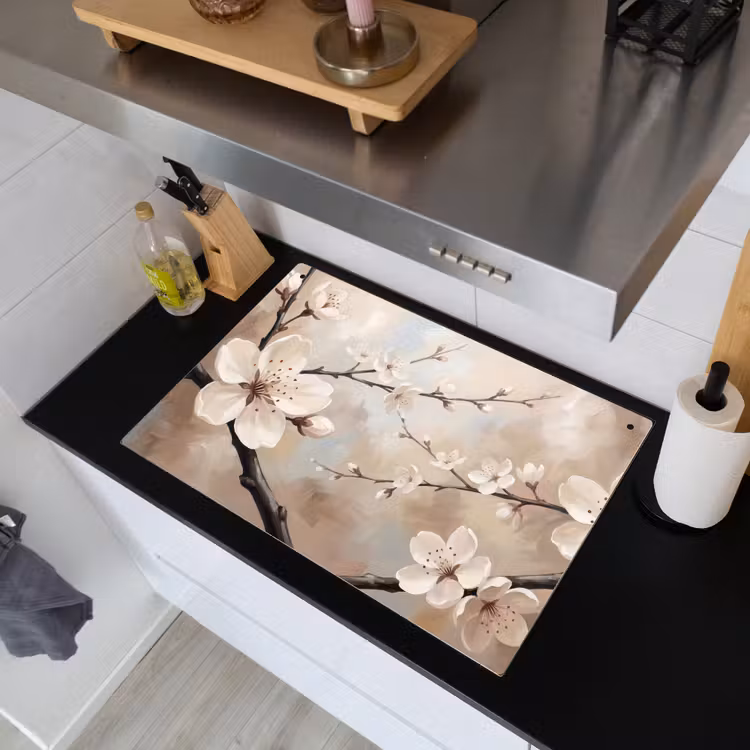Bloesem - Takken - Schilderij - Beige - Serene Inductie beschemer met haakjes klein -sfeer1