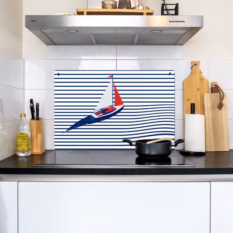 Boot - Water - Abstract - Blauw Inductie beschemer met haakjes klein -sfeer2