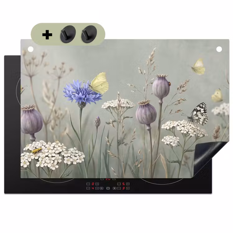 Vlinders - Wildbloemen - Illustratie - Kleurrijk Inductie beschemer met haakjes klein -3d
