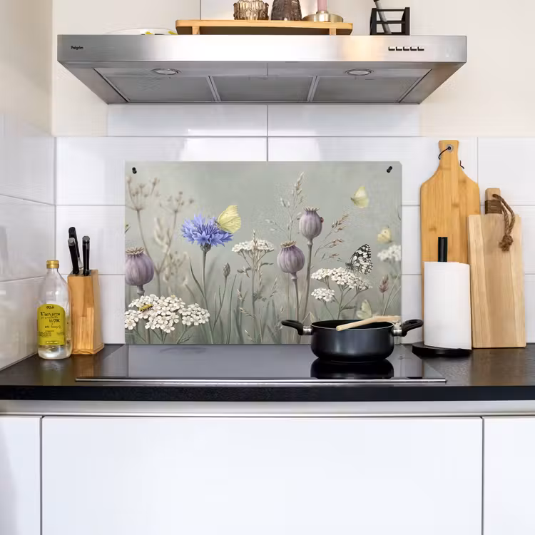 Vlinders - Wildbloemen - Illustratie - Kleurrijk Inductie beschemer met haakjes klein -sfeer2