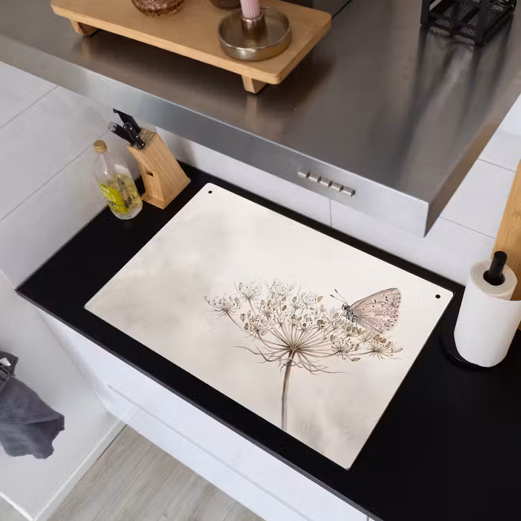 Vlinder - Bloem -Natuur - Beige Inductie beschemer met haakjes klein -sfeer1