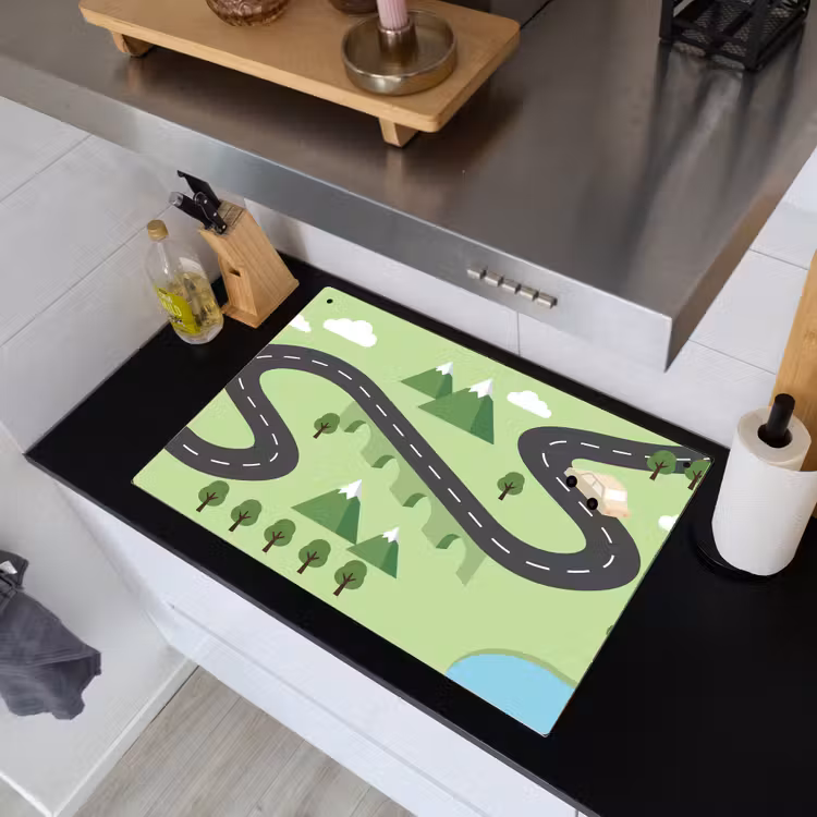 Auto - Bergweg - Natuur - Illustratie Inductie beschemer met haakjes klein -sfeer1