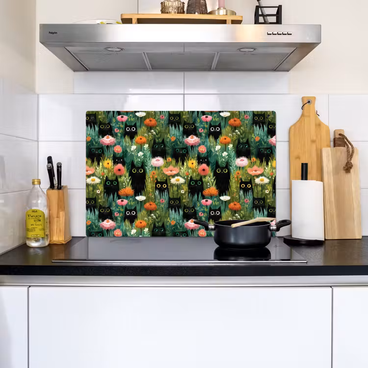 Katten - Bloemen - Kleurrijk Inductie beschemer met haakjes klein 777 -sfeer2