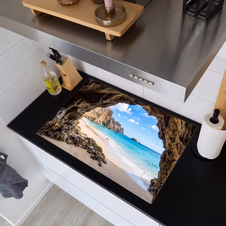 Grot - Strand - Zee - Blauw Inductie beschemer met haakjes klein -sfeer1