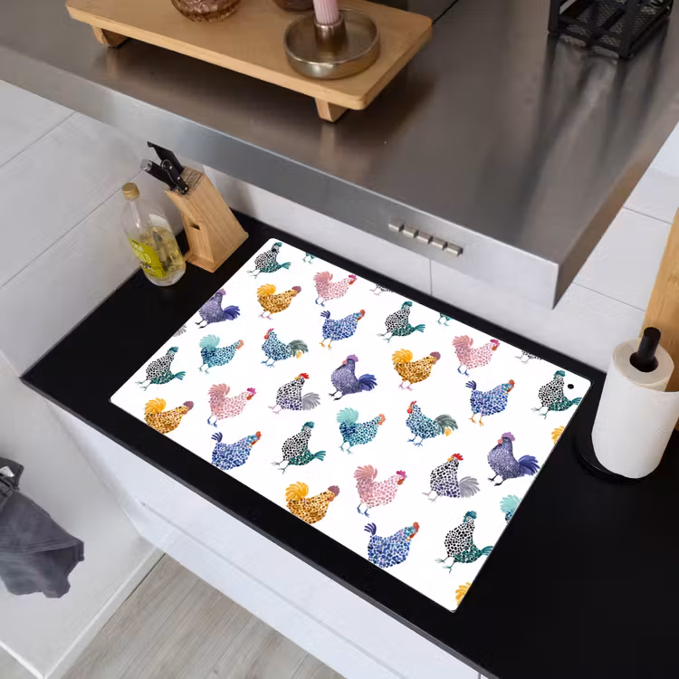 Kippen -Aquarel - Kleurrijk Inductie beschemer met haakjes klein 777 -sfeer1
