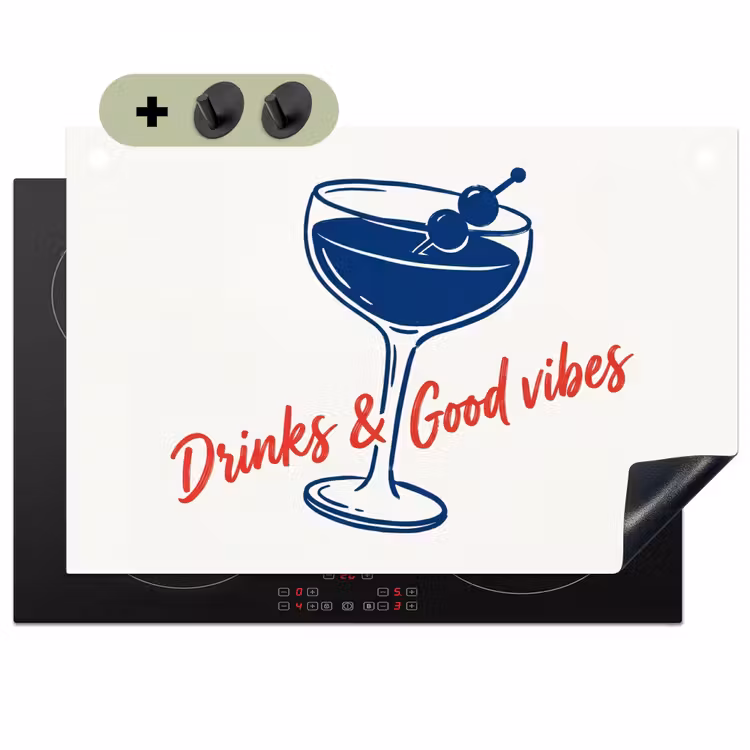 Cocktail - Glas - Illustratie - Blauw - Wit Inductie beschemer met haakjes klein -3d